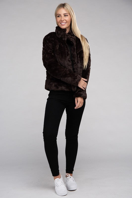 Bohemian Plush Fluffy Zip-Up Sweater Jacket