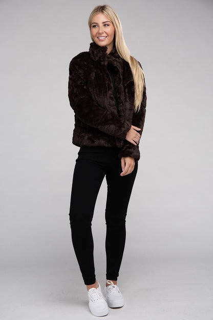 Bohemian Plush Fluffy Zip-Up Sweater Jacket
