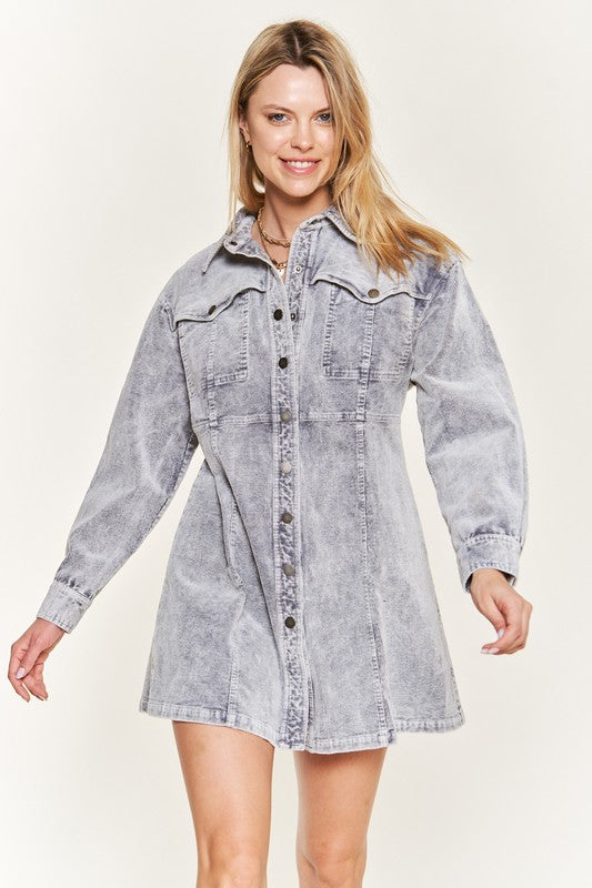 Bohemian Country Western Washed Corduroy Mini Dress