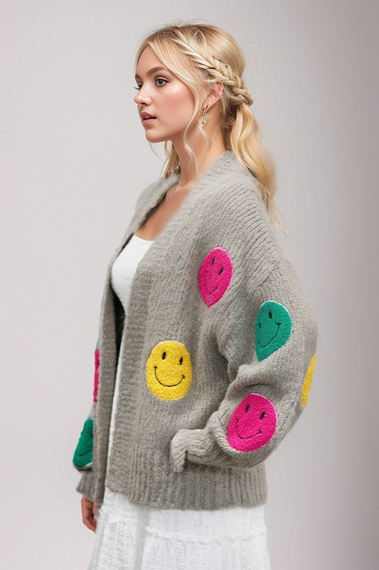 Bohemian Fuzzy Smile Long Bell Lantern Sleeve Knit Cardigan