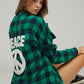 Bohemian Plaid Embroidered Peace Patch Button Down Jacket