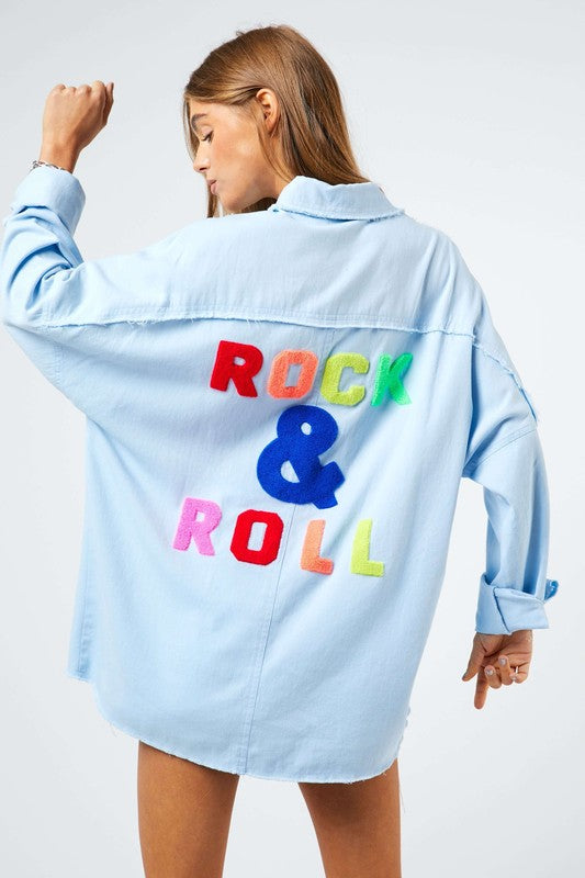 Bohemian Multi Color Rock & Roll Fringed Hem Detail Shirt