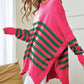 Bohemian Multi Striped Elbow Patch Loose Fit Sweater Top