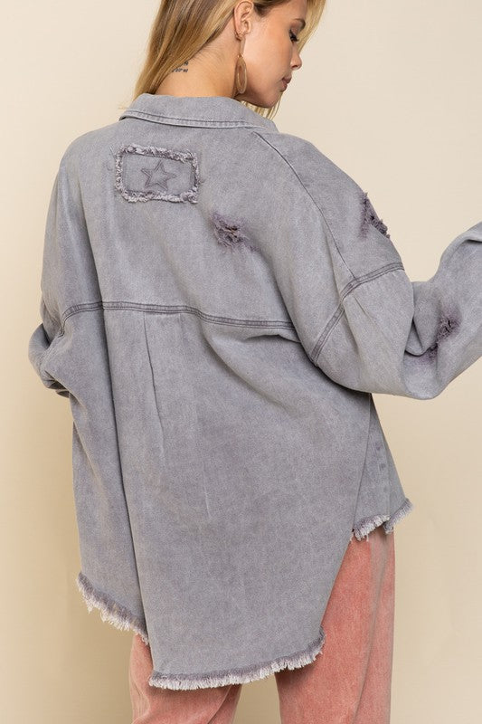 Bohemian POL Fringe Distressed Oversized Jacket