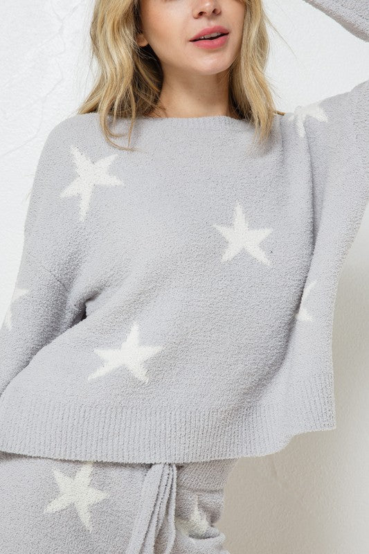 Bohemian Soft Long Sleeve Star Print Top and Short Set