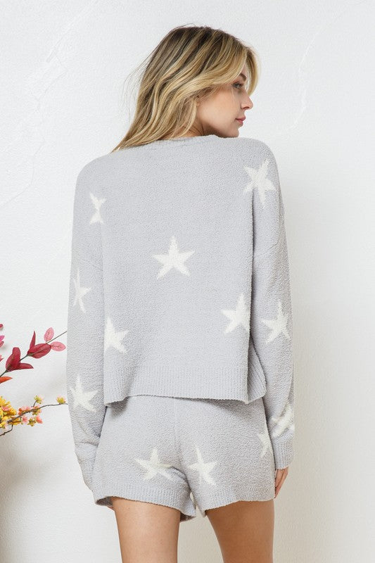 Bohemian Soft Long Sleeve Star Print Top and Short Set