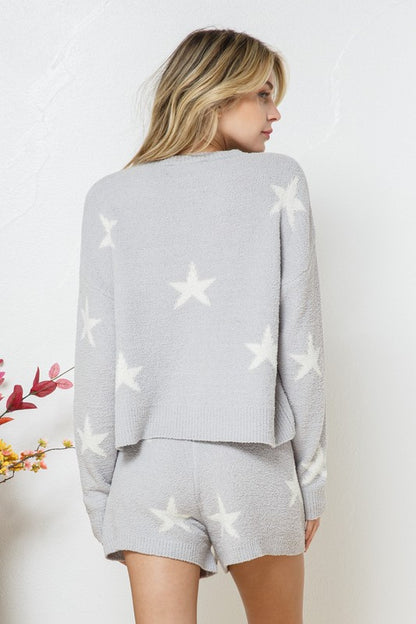 Bohemian Soft Long Sleeve Star Print Top and Short Set