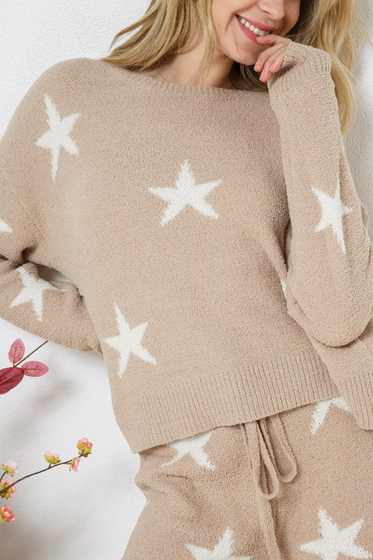Bohemian Soft Long Sleeve Star Print Top and Short Set