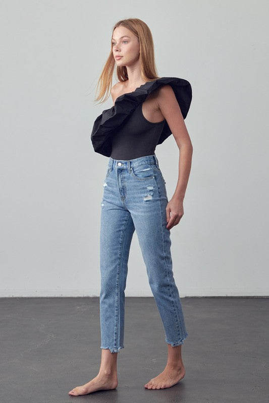 Bohemian High Rise Cropped Girlfriend Jeans