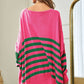 Bohemian Multi Striped Elbow Patch Loose Fit Sweater Top