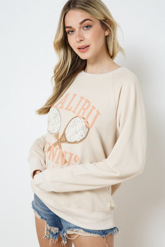 Bohemian French Terry Tennis Graphic Pullover Sweatshirt