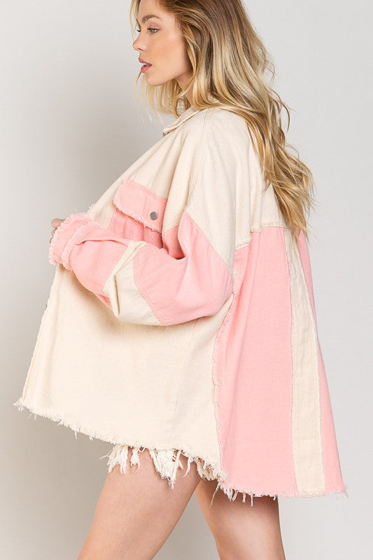 Bohemian POL Colorblock Oversized Shirt Jacket
