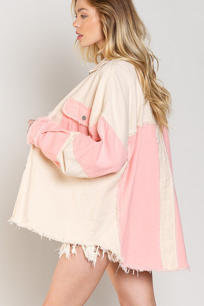 Bohemian POL Colorblock Oversized Shirt Jacket