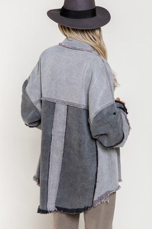 Bohemian POL Colorblock Oversized Shirt Jacket