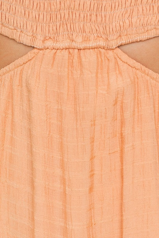 Bohemian V-Neck Smocking Bodice Cutout Dress