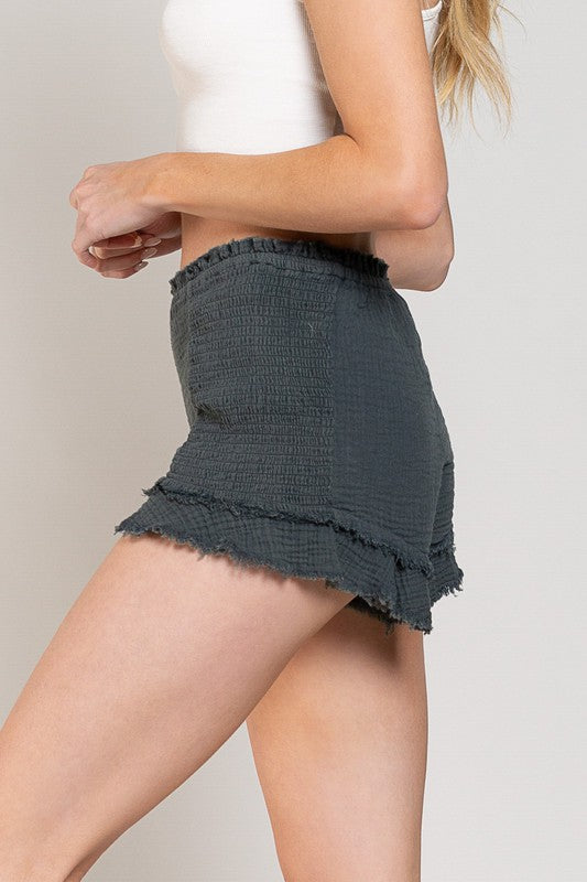 Bohemian Smoked Ruffle Mini Shorts
