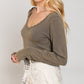 Bohemian POL Studded Ribbed V-Neck Top