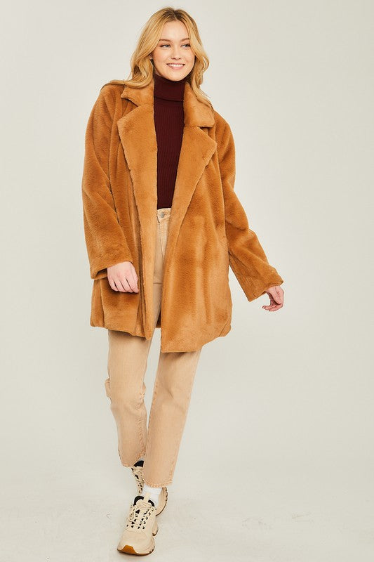 Bohemian Woven Solid Soft Teddy Collar Coat