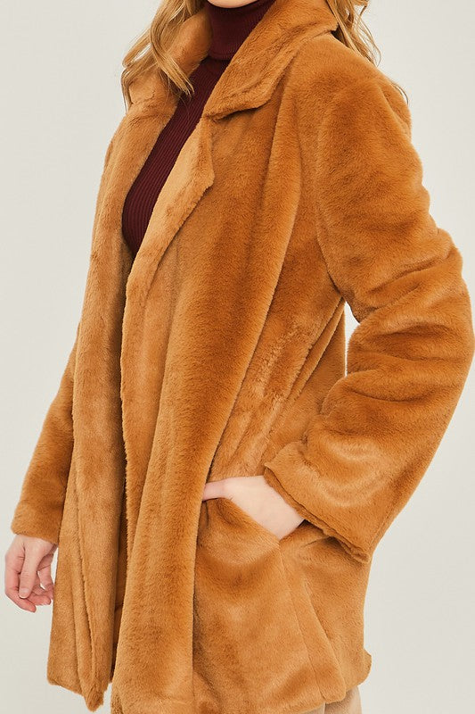 Bohemian Woven Solid Soft Teddy Collar Coat