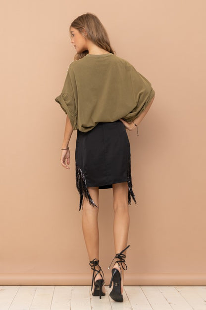 Bohemian Studded Oversized High Low T Shirt