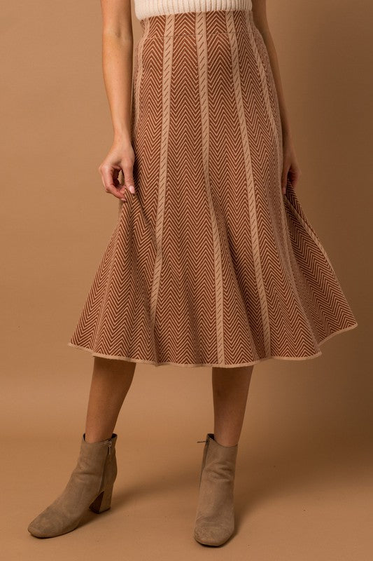 Bohemian Herringbone Stripe Sweater Midi Skirt