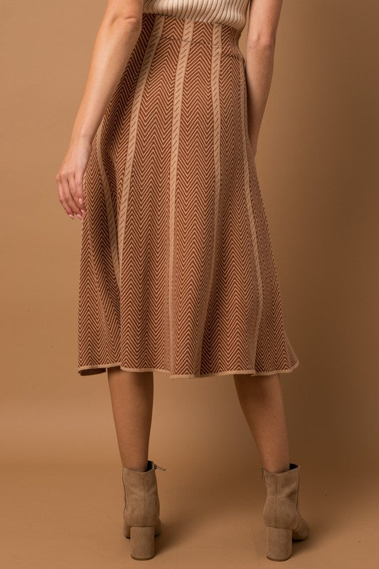 Bohemian Herringbone Stripe Sweater Midi Skirt