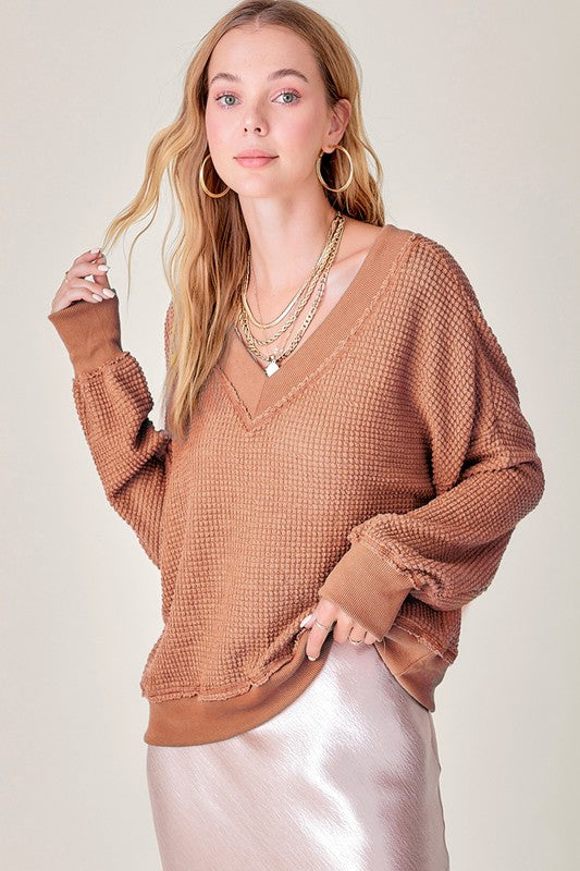 Bohemian Holly Waffle Knit V-Neck Top