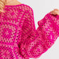 Bohemian Long Sleeve Floral Block Crochet Top