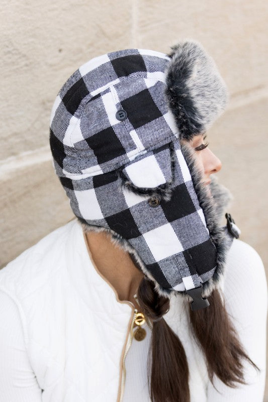 Bohemian Buffalo Plaid Winter Trapper Hat