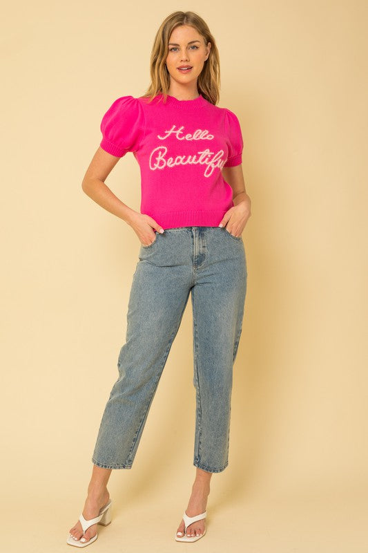 Bohemian Hello Beautiful Short Sleeve Sweater Top