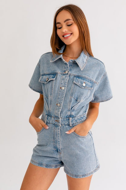 Bohemian Short Sleeve Denim Romper