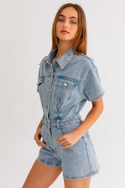 Bohemian Short Sleeve Denim Romper