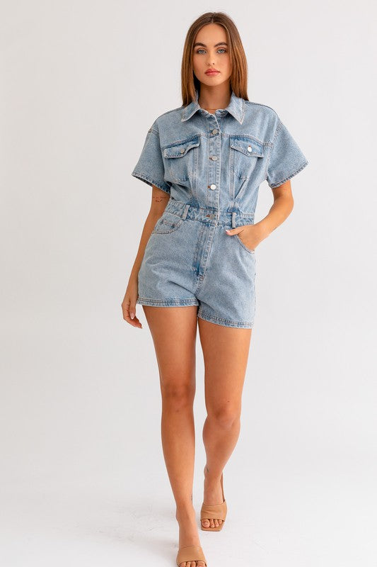 Bohemian Short Sleeve Denim Romper
