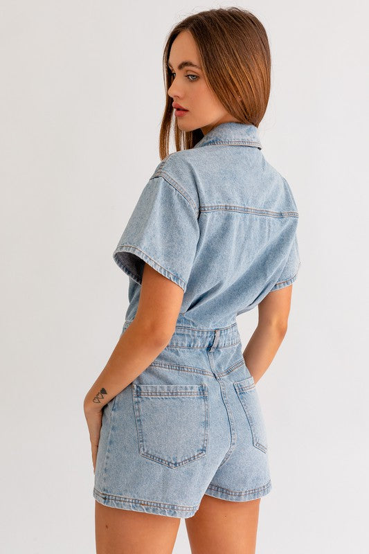 Bohemian Short Sleeve Denim Romper