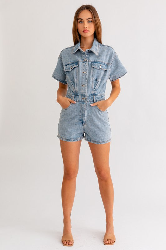 Bohemian Short Sleeve Denim Romper