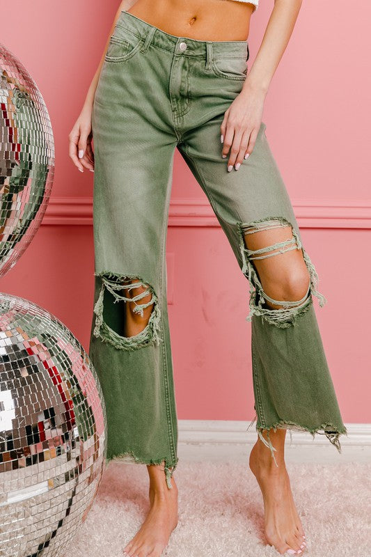 Bohemian Distressed Vintage Washed Wide Leg Pants