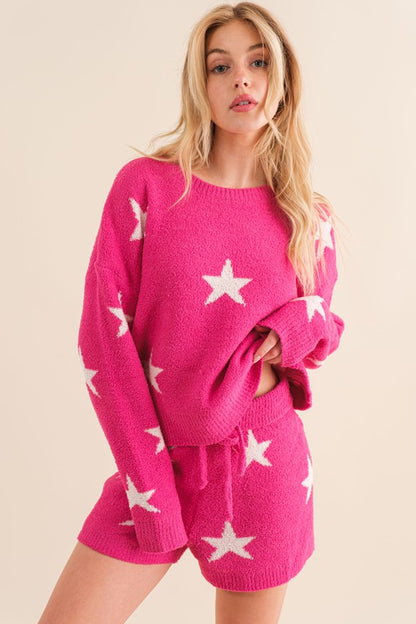 Bohemian Soft Long Sleeve Star Print Top and Short Set