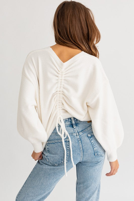 Bohemian Fuzzy Sweater with Back Ruching