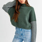 Bohemian Color Block Oversized Cropped Mock Neck Sweater