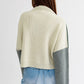 Bohemian Color Block Oversized Cropped Mock Neck Sweater