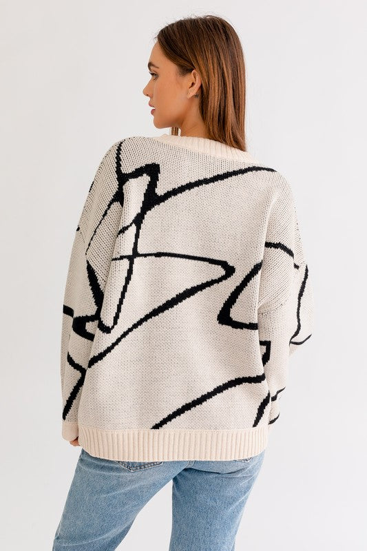 Bohemian Abstract Pattern Oversized Sweater Top