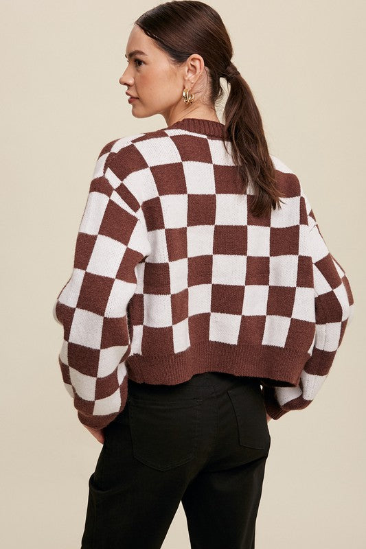 Bohemian Bold Gingham Sweater Weaved Crop Cardigan