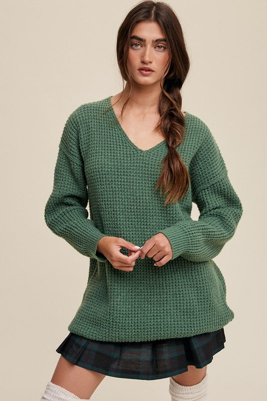 Bohemian Slouchy V-Neck Tunic Ribbed Knit Sweater