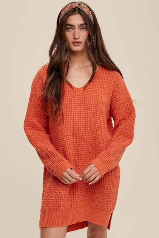 Bohemian Slouchy V-Neck Tunic Ribbed Knit Sweater