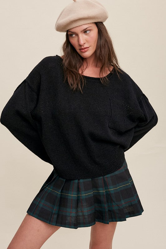 Bohemian Light Weight Wide Neck Crop Pullover Knit Sweater