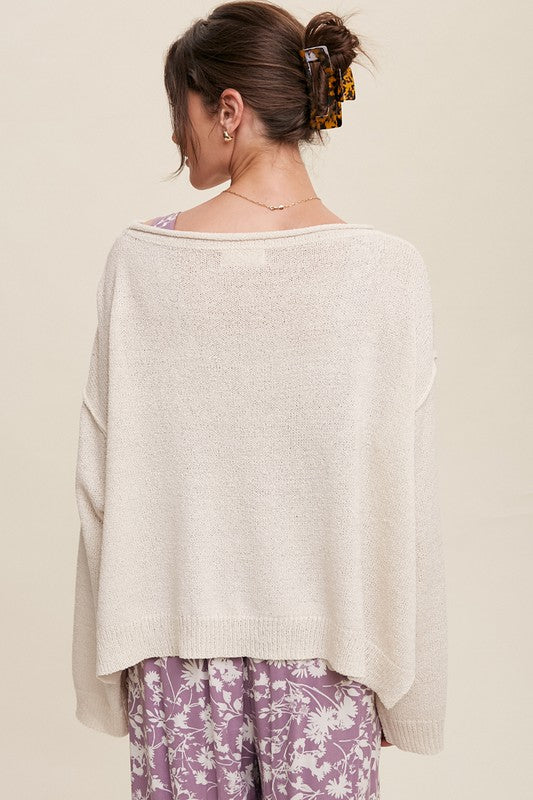 Bohemian Light Weight Wide Neck Crop Pullover Knit Sweater