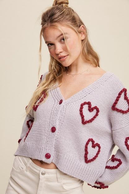 Bohemian Lots of Love Knit Copped Heart Cardigan