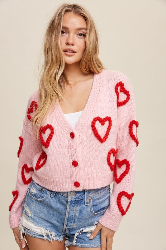 Bohemian Lots of Love Knit Copped Heart Cardigan