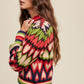 Bohemian Mod Print Full of Heart Mock Neck Puff Sleeve Knit Sweater
