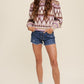Bohemian Mod Print Full of Heart Mock Neck Puff Sleeve Knit Sweater